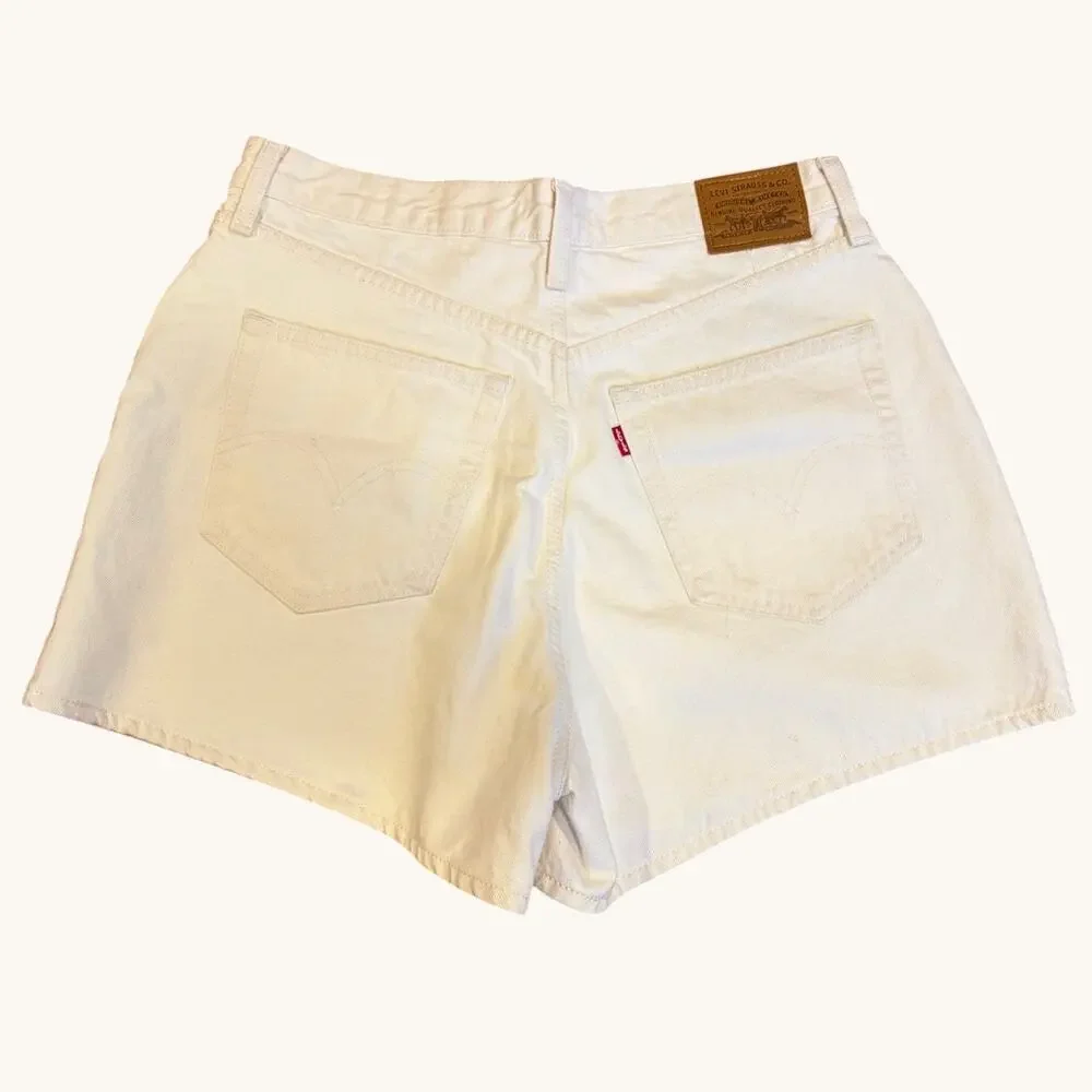 LEVI'S Women's Denim Shorts Size 31 White High Loose Wide Leg Jean